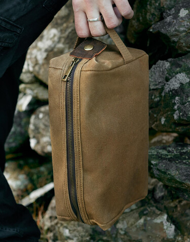 Quadra Heritage Waxed Canvas Wash Bag, Olive Green, One Size bedrucken, Art.-Nr. 079305300