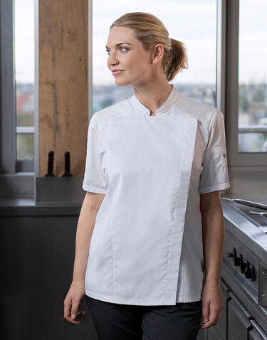 Karlowsky Short-Sleeve Ladies` Chef Jacket Modern-Look, Black, 40 bedrucken, Art.-Nr. 098671013