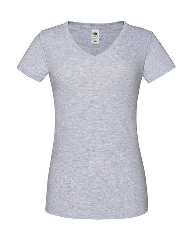Fruit of the Loom Ladies` Iconic 150 V Neck T, Heather Grey, S bedrucken, Art.-Nr. 146011233