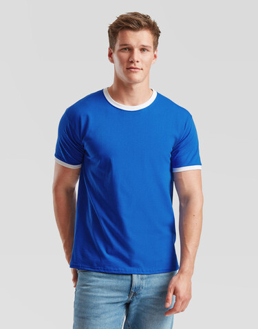 Fruit of the Loom Ringer T, White/Royal, 2XL bedrucken, Art.-Nr. 161010537