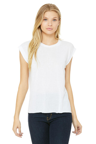 Bella Women`s Flowy Muscle Tee Rolled Cuff, White, XL bedrucken, Art.-Nr. 171060006