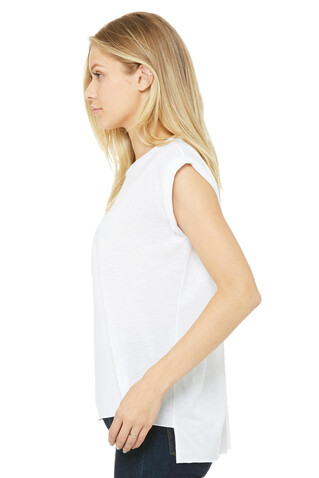 Bella Women`s Flowy Muscle Tee Rolled Cuff, White, L bedrucken, Art.-Nr. 171060005