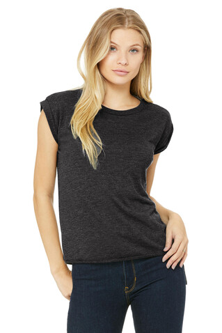 Bella Women`s Flowy Muscle Tee Rolled Cuff, Dark Grey Heather, XL bedrucken, Art.-Nr. 171061276