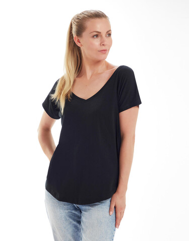 Mantis Women`s Loose Fit V Neck T, Black, XL bedrucken, Art.-Nr. 173481016