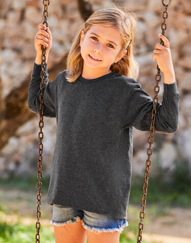 Fruit of the Loom Kids` Valueweight Long Sleeve T, Dark Heather Grey, 164 (14-15) bedrucken, Art.-Nr. 185011268