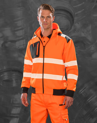 Result Recycled Robust Zipped Safety Hoody, Fluorescent Orange, S bedrucken, Art.-Nr. 200334053