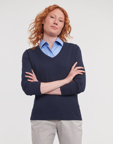 Russell Europe Ladies’ V-Neck Knitted Pullover, French Navy, S bedrucken, Art.-Nr. 219002013