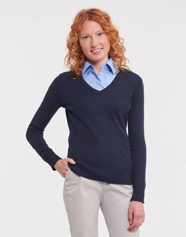 Russell Europe Ladies’ V-Neck Knitted Pullover, French Navy, S bedrucken, Art.-Nr. 219002013