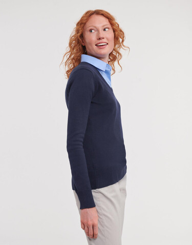 Russell Europe Ladies’ V-Neck Knitted Pullover, French Navy, S bedrucken, Art.-Nr. 219002013