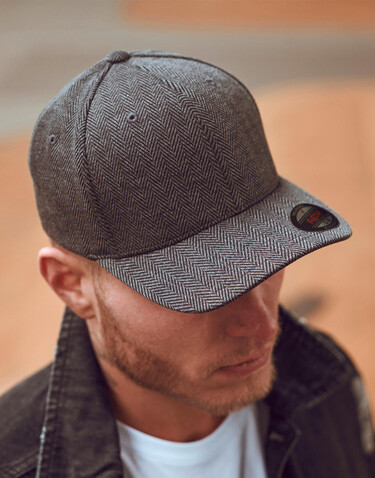 Flexfit Heringbone Melange Cap, Black/Heather Grey, S/M bedrucken, Art.-Nr. 310681521