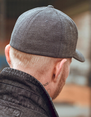 Flexfit Heringbone Melange Cap, Black/Heather Grey, S/M bedrucken, Art.-Nr. 310681521