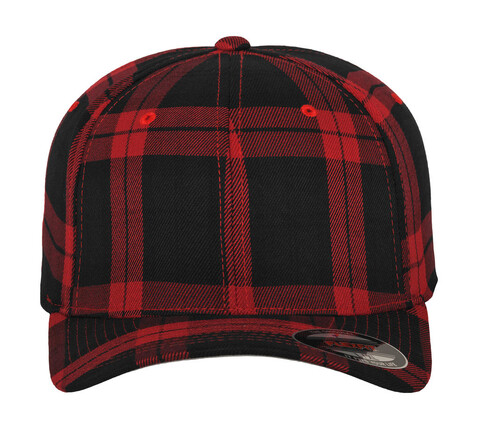 Flexfit Tartan Plaid Cap, Black/Red, S/M bedrucken, Art.-Nr. 345681541