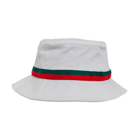 Flexfit Stripe Bucket Hat, White/Firered/Green, One Size bedrucken, Art.-Nr. 393680840