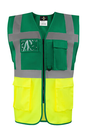 Korntex Executive Safety Vest Hamburg, Paramedic Green/Yellow, S bedrucken, Art.-Nr. 403135562 Korntex Executive Safety Vest Hamburg, Paramedic Green/Yellow, S bedrucken, Art.-Nr. 403135562