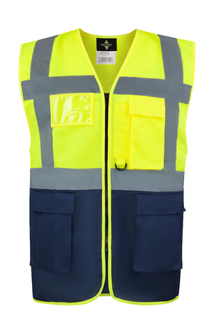 Korntex Executive Safety Vest Hamburg, Yellow/Navy, XL bedrucken, Art.-Nr. 403136525