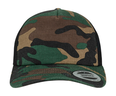Flexfit Camo Trucker Cap, Wood Camo/Black, One Size bedrucken, Art.-Nr. 615687530