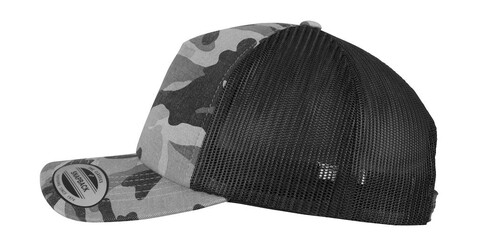 Flexfit Camo Trucker Cap, Wood Camo/Black, One Size bedrucken, Art.-Nr. 615687530