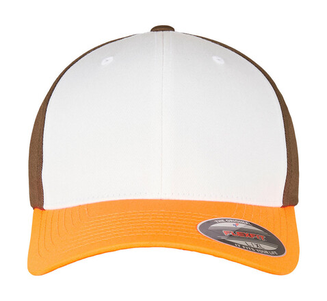 Flexfit 3-Tone Flexfit Cap, Neonorange/White/Olive, S/M bedrucken, Art.-Nr. 658684841