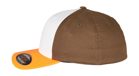 Flexfit 3-Tone Flexfit Cap, Neonorange/White/Olive, S/M bedrucken, Art.-Nr. 658684841