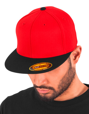 Flexfit Premium 210 Fitted 2-Tone, Black/Red, S/M bedrucken, Art.-Nr. 672681541