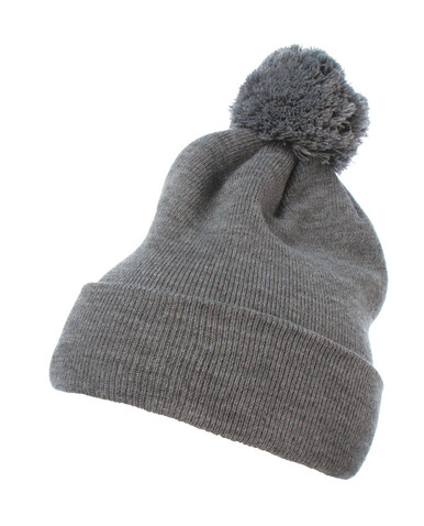 Flexfit Cuffed Pom Pom Knit Beanie, Heather Grey, One Size bedrucken, Art.-Nr. 688681230