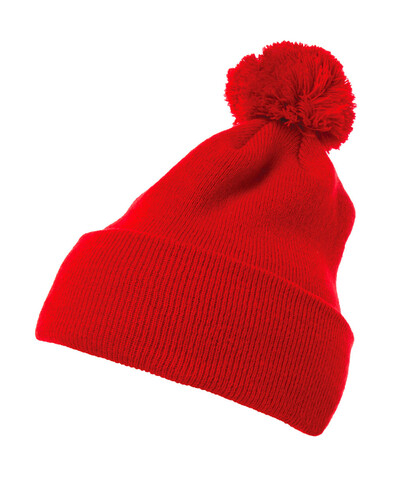 Flexfit Cuffed Pom Pom Knit Beanie, Red, One Size bedrucken, Art.-Nr. 688684000