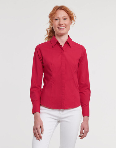 Russell Europe Ladies` LS Fitted Poplin Shirt, White, XS bedrucken, Art.-Nr. 712000002
