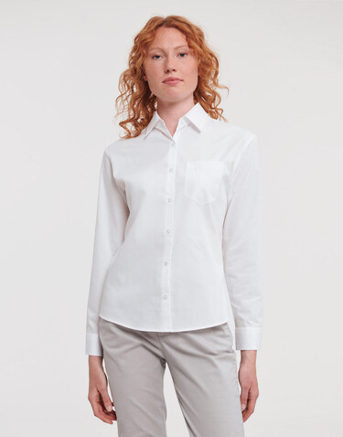 Russell Europe Ladies` Cotton Poplin Shirt LS, White, XS (34) bedrucken, Art.-Nr. 746000002