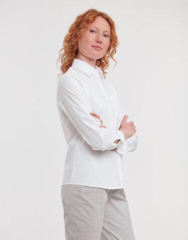 Russell Europe Ladies` Cotton Poplin Shirt LS, White, XS (34) bedrucken, Art.-Nr. 746000002