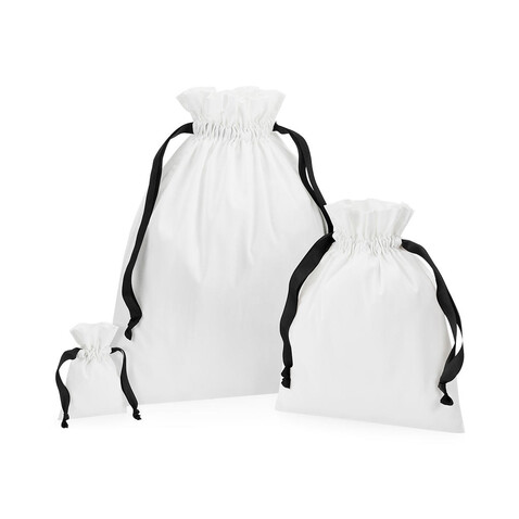 Westford Mill Cotton Gift Bag with Ribbon Drawstring, Soft White/Black, M bedrucken, Art.-Nr. 921280734