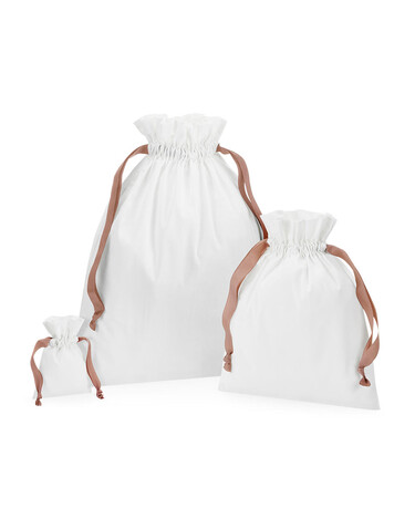 Westford Mill Cotton Gift Bag with Ribbon Drawstring, Soft White/Rose Gold, L bedrucken, Art.-Nr. 921280795