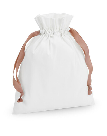Westford Mill Cotton Gift Bag with Ribbon Drawstring, Soft White/Rose Gold, L bedrucken, Art.-Nr. 921280795