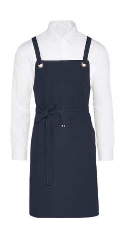 SG ACCESSORIES - BISTRO PROVENCE - Crossover Eyelets Bib Apron with Pocket, Navy, One Size bedrucken, Art.-Nr. 965592000