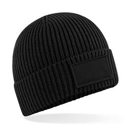 Beechfield Fashion Patch Beanie, Black, One Size bedrucken, Art.-Nr. 980691010