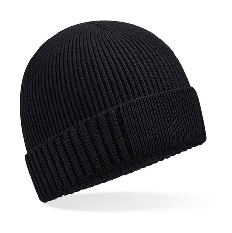 Beechfield Organic Cotton Engineered Patch Beanie, Black, One Size bedrucken, Art.-Nr. 985691010