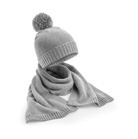 Beechfield Knitted Scarf and Beanie Gift Set, Light Grey Fleck, One Size bedrucken, Art.-Nr. 986691190