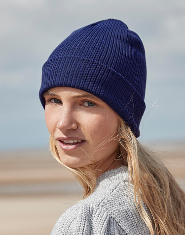 Beechfield Organic Cotton Fine Knit Beanie, Black, One Size bedrucken, Art.-Nr. 993691010