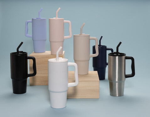Embrace Deluxe Becher aus RCS recyceltem Edelstahl 900ml beige bedrucken, Art.-Nr. P437.3019