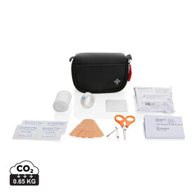 Kleines Erste-Hilfe-Set in RCS recycelter Nubuk-PU Tasche schwarz bedrucken, Art.-Nr. P265.401