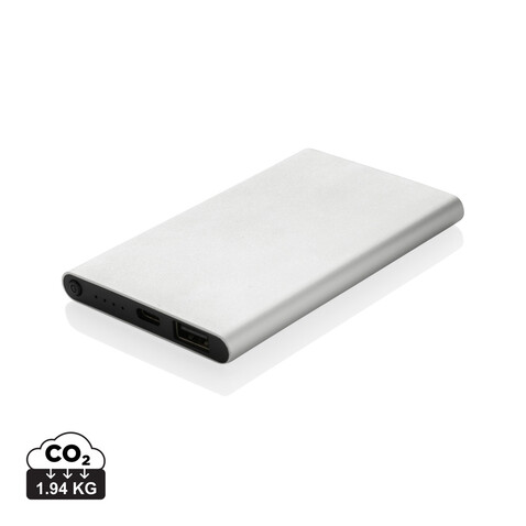 4.000mAh Type-C Powerbank aus RCS recyeltem ABS &amp; Aluminium silber bedrucken, Art.-Nr. P322.422