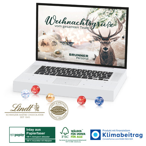 Adventskalender „Laptop“ Lindt Organic mit Lindt Minis bedrucken, Art.-Nr. 55337-W