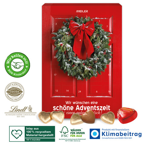 Adventskalender Lindt „Schokoladen-Herzen“ bedrucken, Art.-Nr. 95317-W