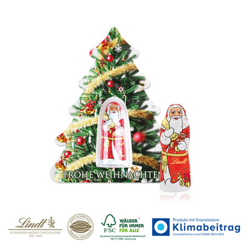 Schokokarte „Business“ Weihnachtsbaum mit Lindt Weihnachtsmann bedrucken, Art.-Nr. 95431-W