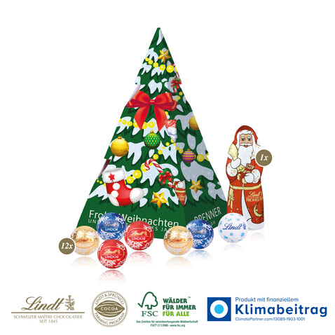 Präsent „Weihnachtsbaum“ mit Lindt Minis und Nikolaus bedrucken, Art.-Nr. 95464-W