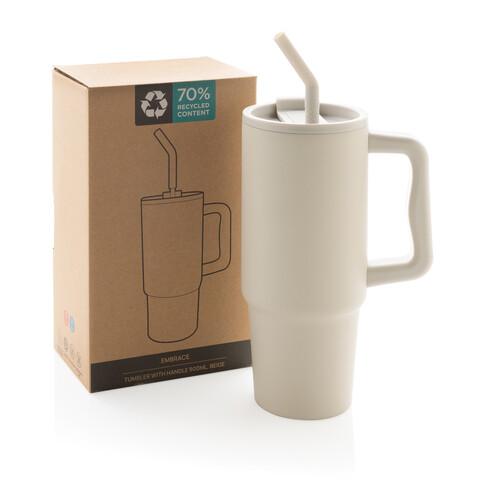 Embrace Deluxe Becher aus RCS recyceltem Edelstahl 900ml beige bedrucken, Art.-Nr. P437.3019