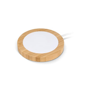 Drahtloses Ladegerät Bambus &amp;amp; RABS 15W - Weiß/Natur bedrucken, Art.-Nr. LT95554-N0194