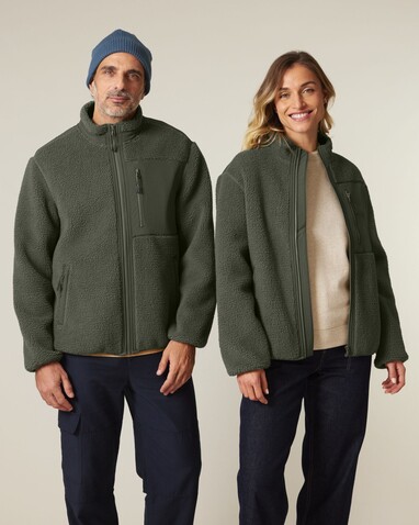 Brooker - Die Relaxed Unisex-Sherpajacke - Khaki - XS bedrucken, Art.-Nr. STJU248C223XS