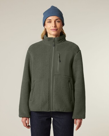 Brooker - Die Relaxed Unisex-Sherpajacke - Khaki - XS bedrucken, Art.-Nr. STJU248C223XS