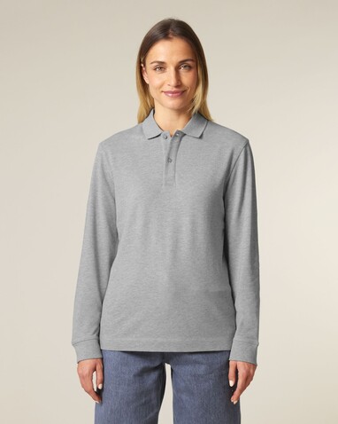 Prepster 2.0 Long Sleeve - Das Langarm-Unisex-Polo - Heather Grey - XL bedrucken, Art.-Nr. STPU223C2501X