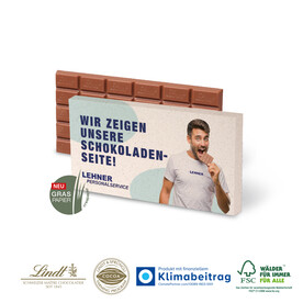 Premium Schokolade von Lindt, 100 g auf GRASPAPIER bedrucken, Art.-Nr. 91270-Graspapier